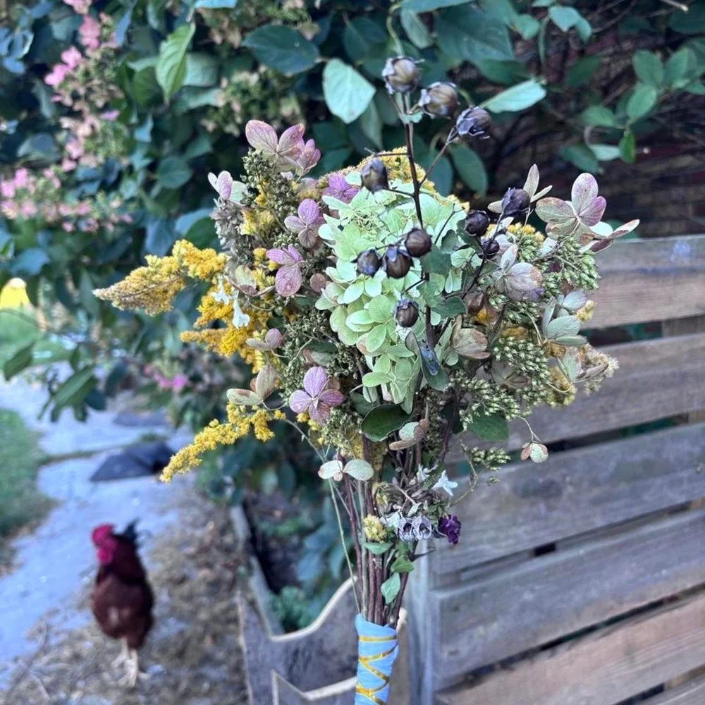 Preserved Goldenrod and Hydrangea Bouquet Real Dried Wildflower 11in Arrangement